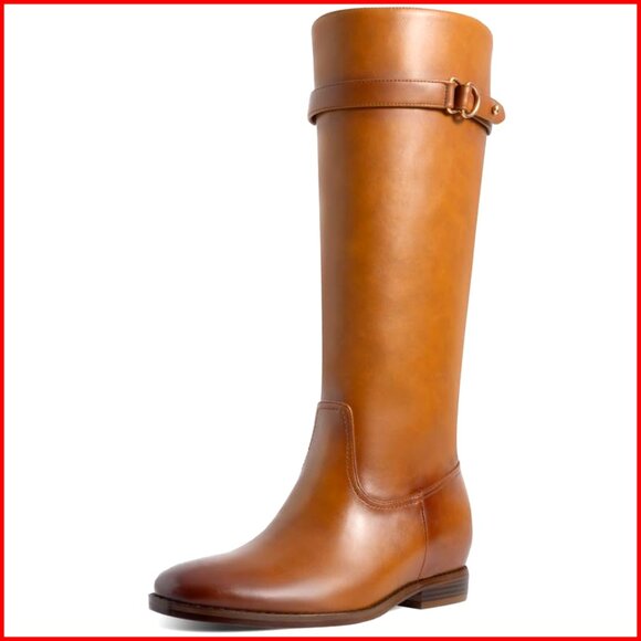Knee High Flat Boots Low Heel Round Toe Side Zipper Riding Boots